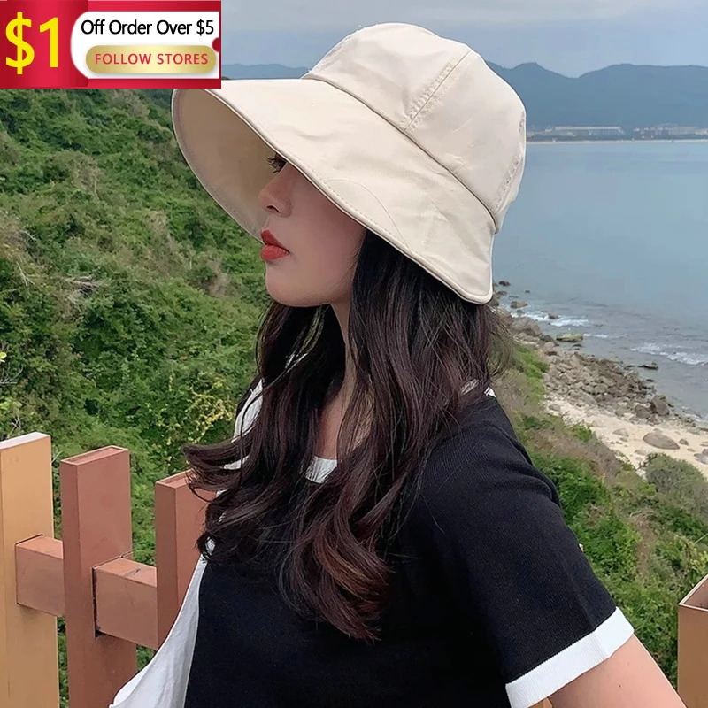 

2023 New Women'S Spring Summer Cotton Linen Bucket Hat Outdoor Beach Sun Caps Lady Fodable Solid Fishermen Hat