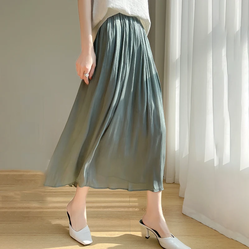 Юбка женская плиссированная средней длины модная тонкая эластичная