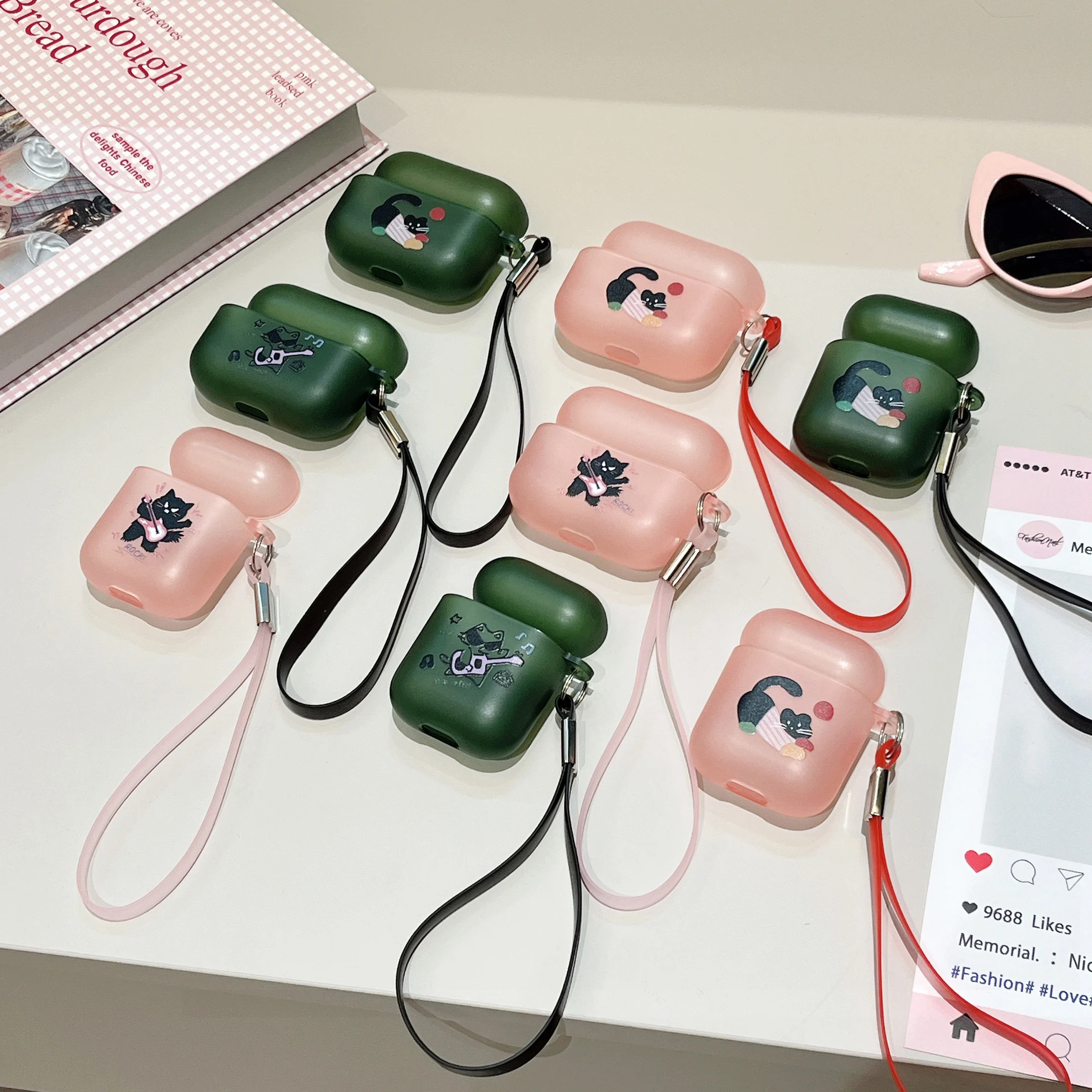 Чехол для гарнитуры с милым матовым розовым и черным котом AirPods 4 2 3 чехол Pro 3-й