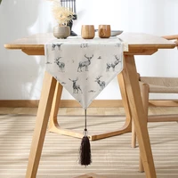 table runner long table cover fabric dinner party tabelcloth vintage simple natural deer print linen cotton textile