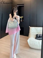 2022 summer new solid color loose casual trousers suit womens sleeveless blouse wide leg pants two piece set female