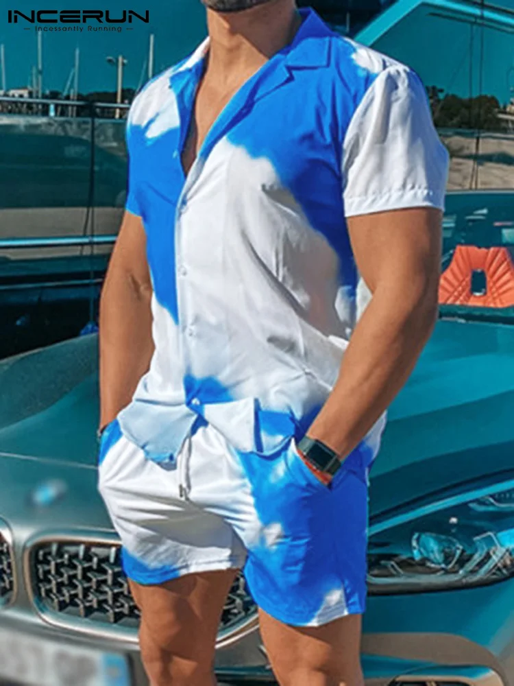

INCERUN Men Sets Tie Dye Vacation Lapel Short Sleeve Shirt & Shorts 2PCS Streetwear 2022 Fashion Casual Men Hawaiain Suits S-5XL