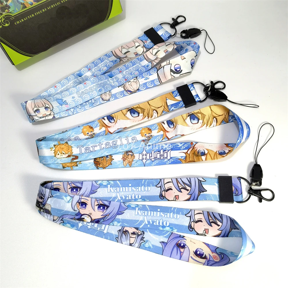 Серия Inazuma милый студенческий ремешок для шеи с двусторонним принтом Chiori Raiden Shogun