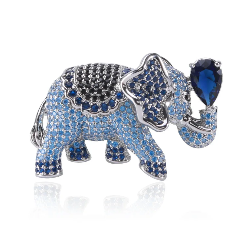 

Thick gold-plated precision micro-set zircon blue elephant brooch male and female pin buckle autumn and winter accessory corsage