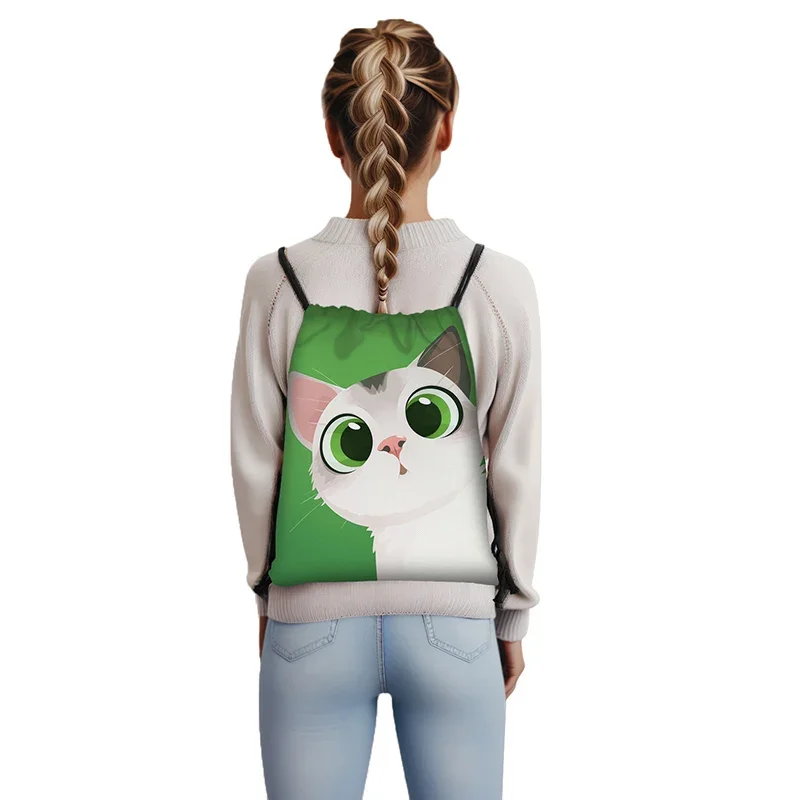 Милый рюкзак с принтом головы кошки цветные сумки на шнурке котятами для девочек