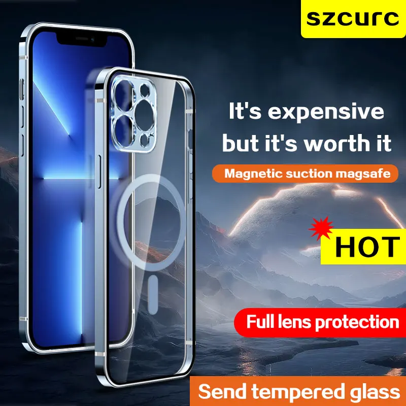 

For iPhone 13 Pro max phone case.New Magnetic suction Magsafe anti fall high-end luxury ultra-thin Stainless protective cover