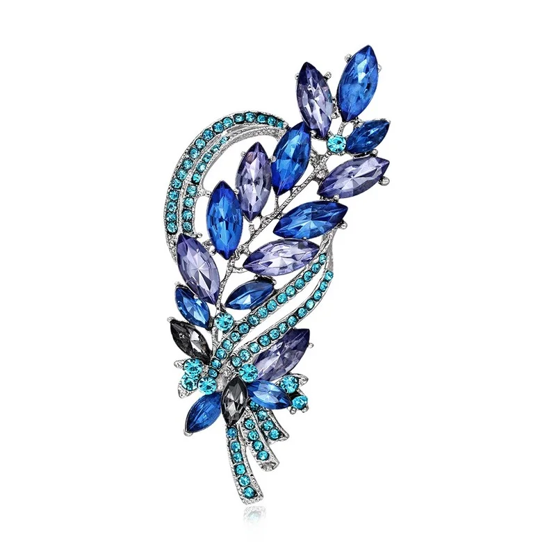 

Created Crystal Brooch Fancy Vintage Style Flower Brooch Pin for Women Girls Ladies Blue Rhinestone Silver Color Jewelry