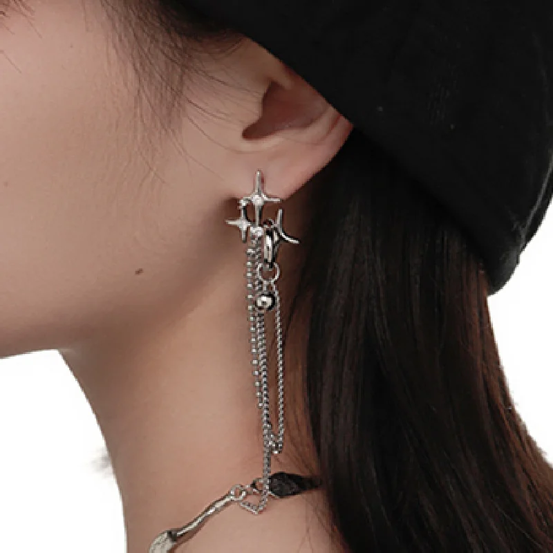 

Unique Design Star Awn Tassel Long Earrings Women's S925 Silver Needle Temperament Hanging Earrings Korean Trendy Female Jewelry