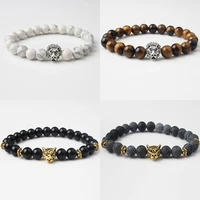 lanli fashion mens alloy lion head reiki buddha bracelet charm jewelry black weathering natural stones beaded bracelets