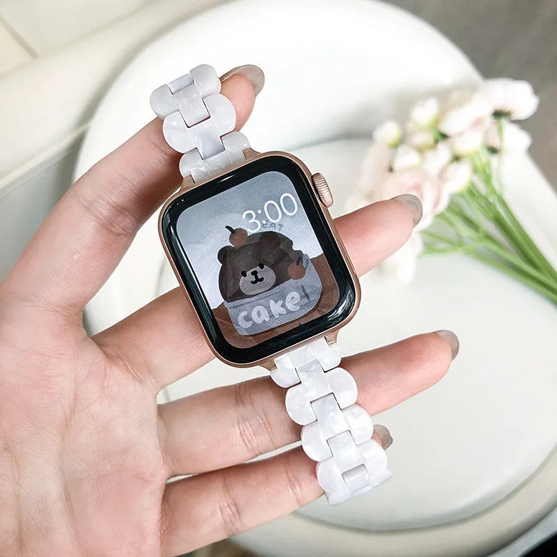 

Resin Bracelet For Apple Watch Band 44mm 40mm 45mm 41mm 38mm 42mm Replacement for iWatch Series 8 Ultra 7 SE