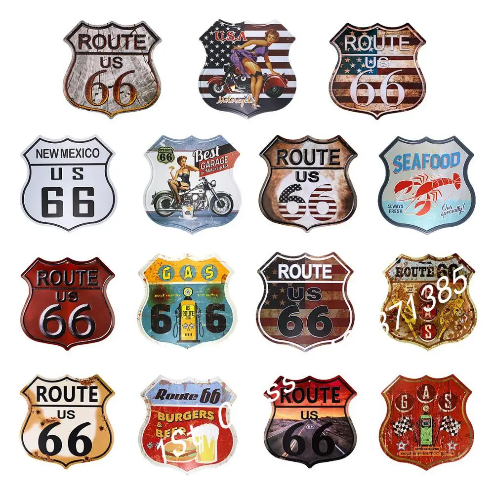 

Metal Tin signs Route 66 Hot Road Irregular Garage Sign Embossed Garage Pub House Office Restaurant Bar iron Paintings