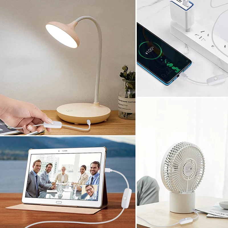 Фото USB-Type C кабель переключателя постоянного тока 5 В, 2 А, удлинитель питания, провод питания, белая, черная, стандартная линия переключения кнопок для вентилятора лампы №4