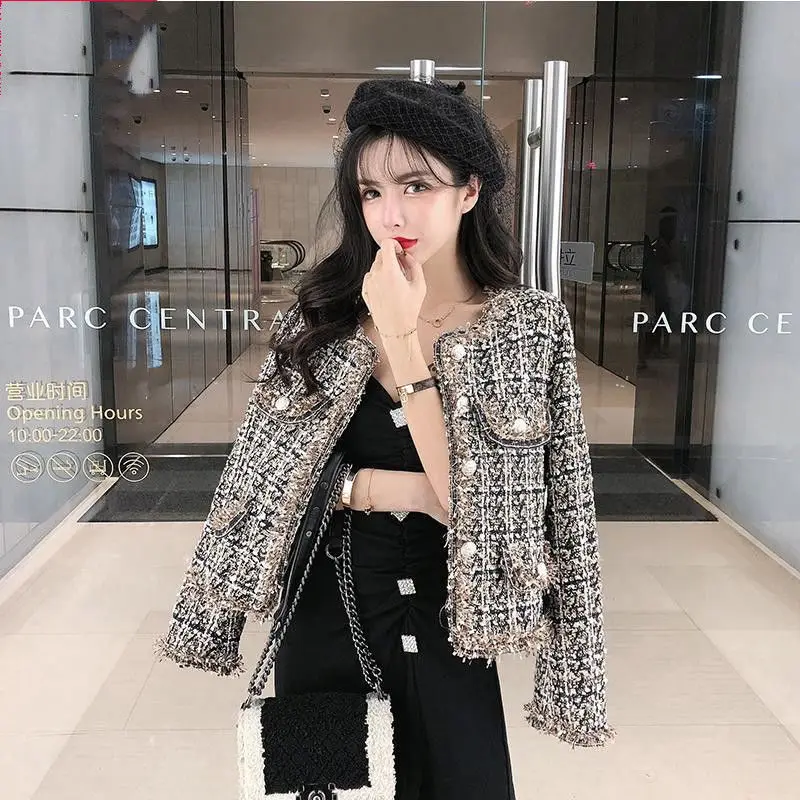 

Fashion Short Coat Women 2023 Autumn Winter New Elegant Long Sleeve Outwear Tops Causal Korean Style O-neck Jacket Q129