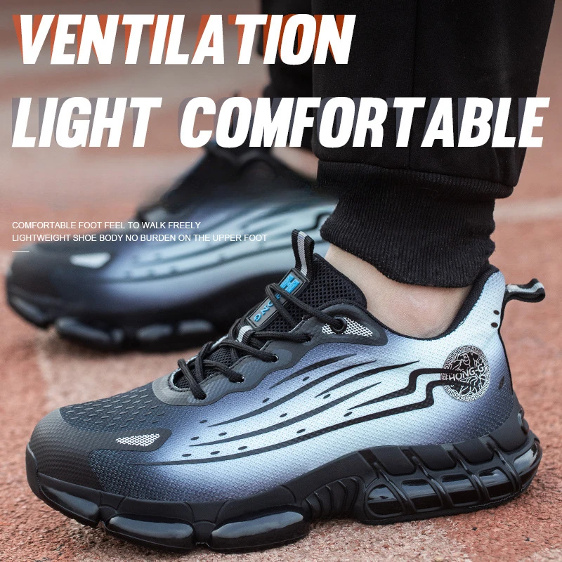

Men Air Cushion Sport Safety Shoes Fashion Work Boots Anti-smash Anti-puncture Indestructible Shoes Lightweight Protective Shoes