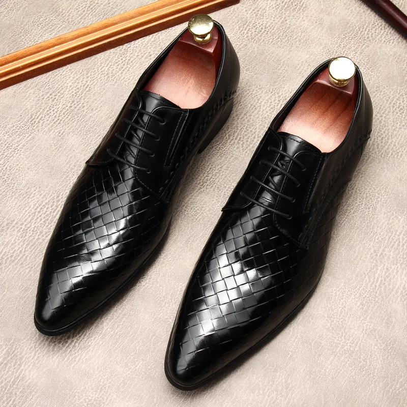 

Men Oxfords Shoes Luxury Genuine Leather Handmade Black Brown Wine Red Classic British Flat Dress Shoes for Male Size 45