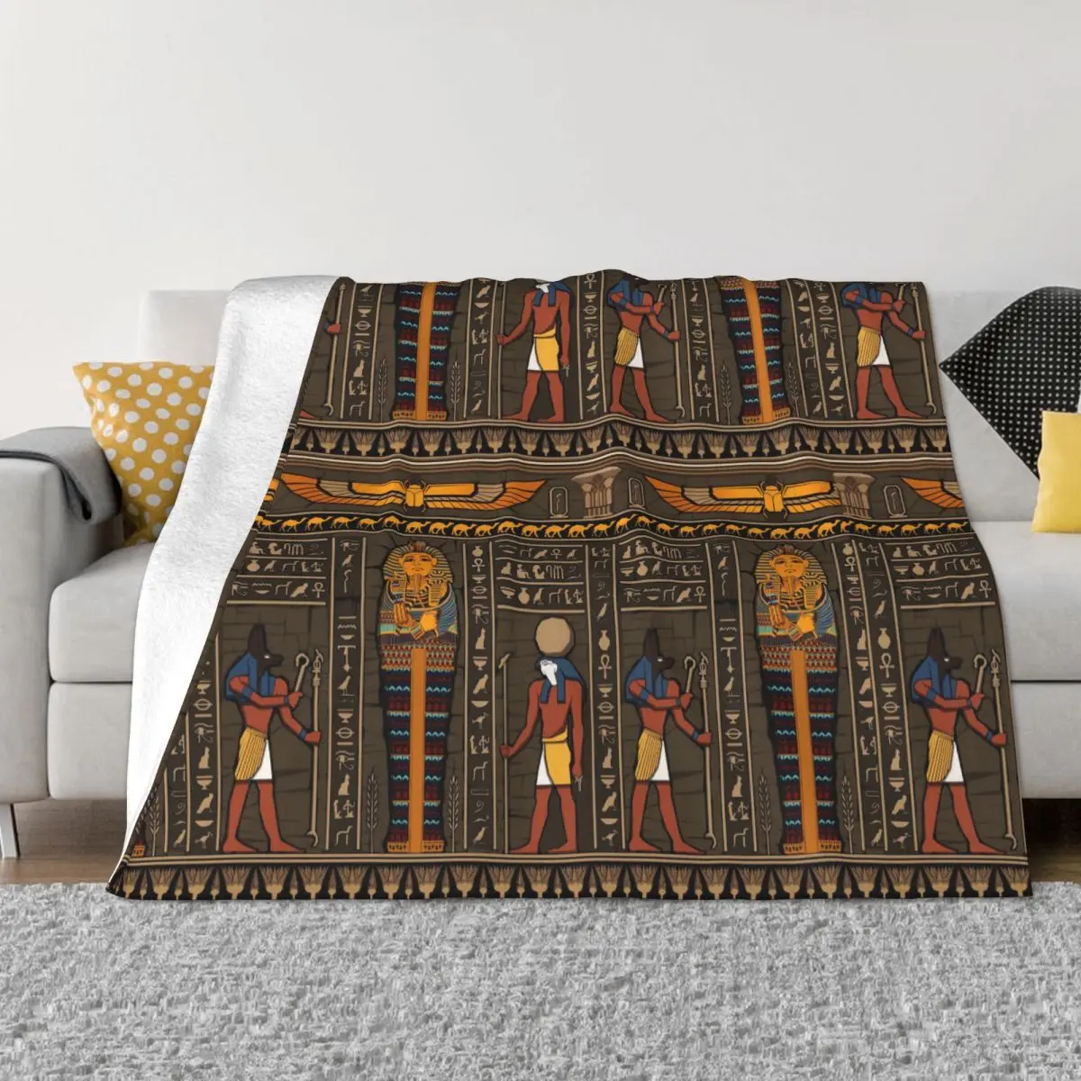 

Ancient Egypt Blankets Flannel Spring Autumn Egyptian Hieroglyph Ancient Culture Sing Throw Blankets for Home Bedroom Bedspreads