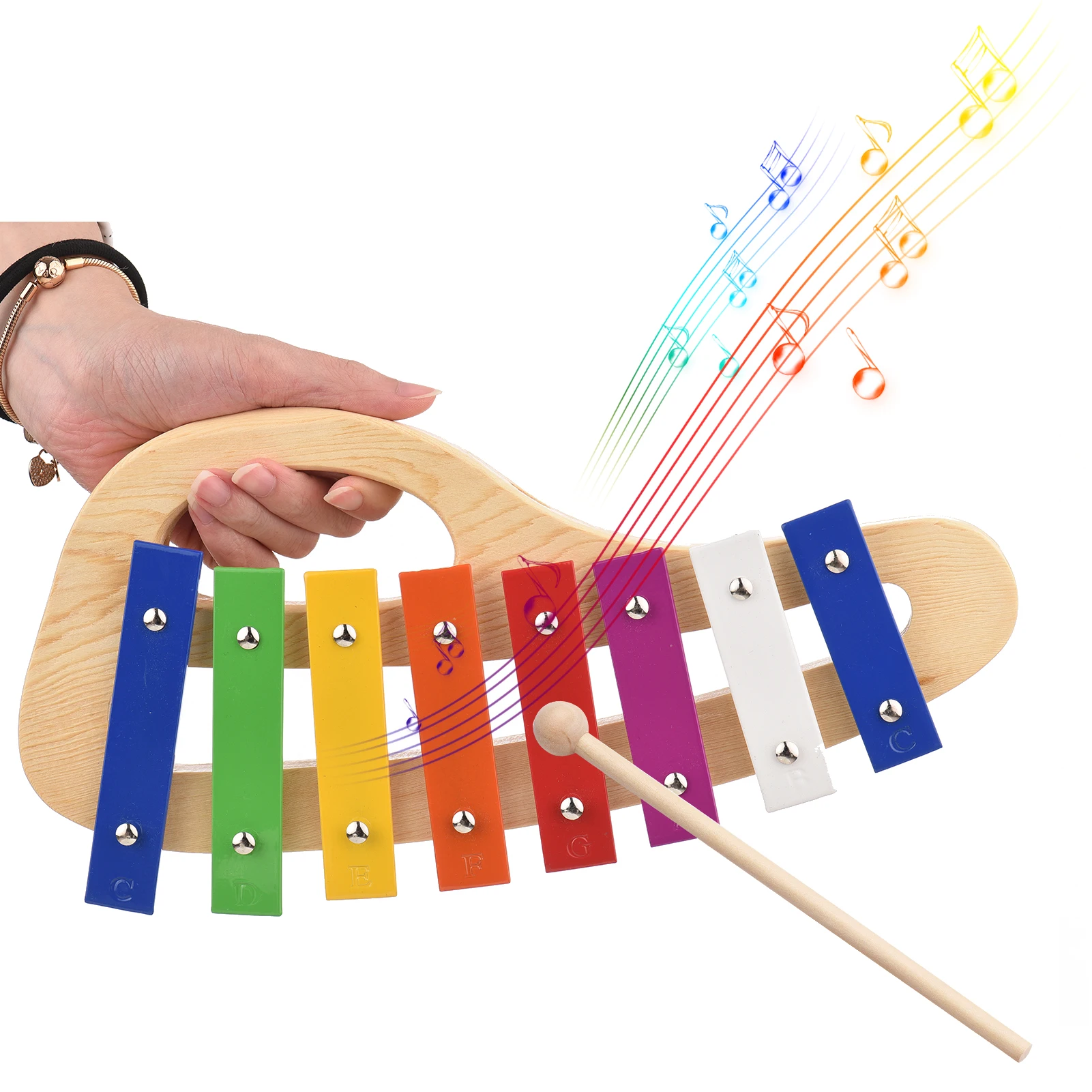 

Xylophone 8-Note Glockenspiel 3mm Colorful Aluminum Plate with Wooden Mallet Stick Percussion Toddle Kid Musical Instrument