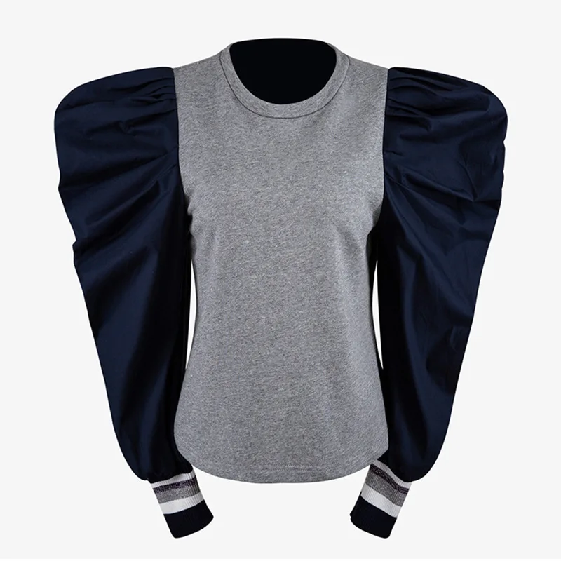 

2022 New Women's New Color Stitching Three-dimensional Bubble Sleeves Casual Loose Sleeve Sweater Sweater Female