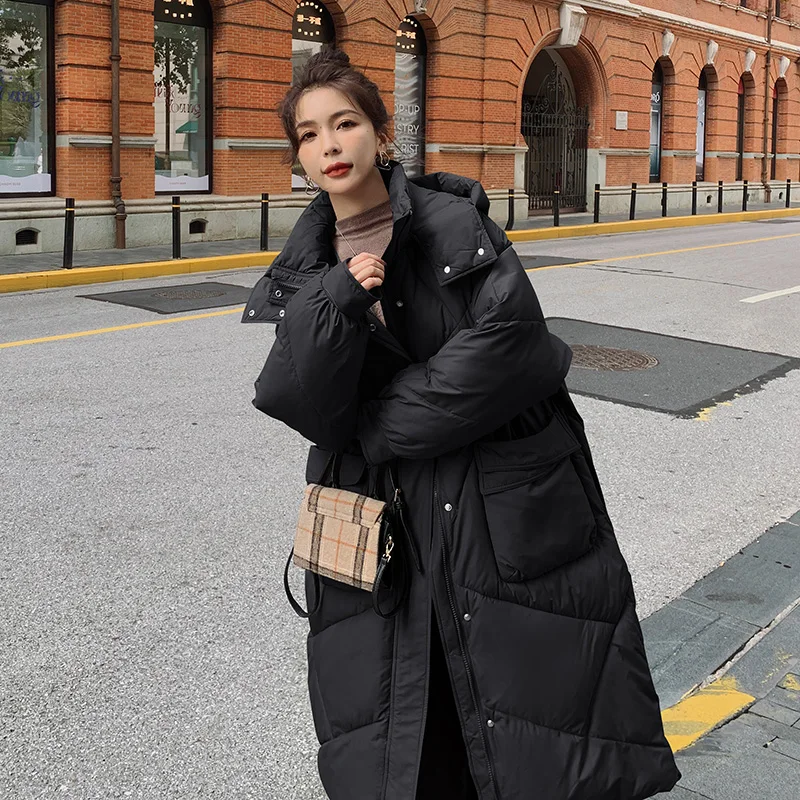 

Зимняя женская теплая парка с толстой хлопковой подкладкой и капюшоном, повседневное Свободное длинное пальто, парки большого размера 3XL, верхняя одежда, зимняя куртка