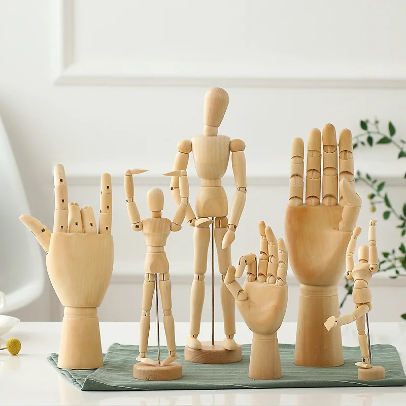 

Wooden Hand Figurines Rotatable Joint Hand Model Drawing Sketch Mannequin Miniatures Office Home Desktop Room Decoration