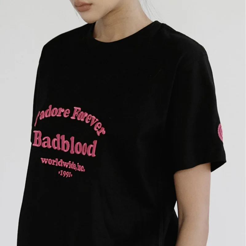 Fashion BADBLOOD Top Classic Letter Embroidery Loose Oversize Round Neck Short Sleeve T-shirt for Men and Women