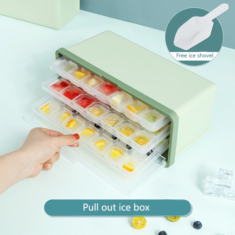 

Ice Cube Mould Box With Lid & Scoop Fruits Popsicle Maker Molds Tray Ice Cream DIY Tool Kitchen Refrigerator Accessories