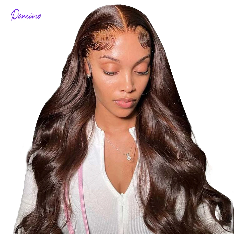 Brazilian Brown Human Hair Wigs  Body Wave Lace Front Wigs #4 Drak Brown Colored Lace Frontal Wig for Women Remy Wig