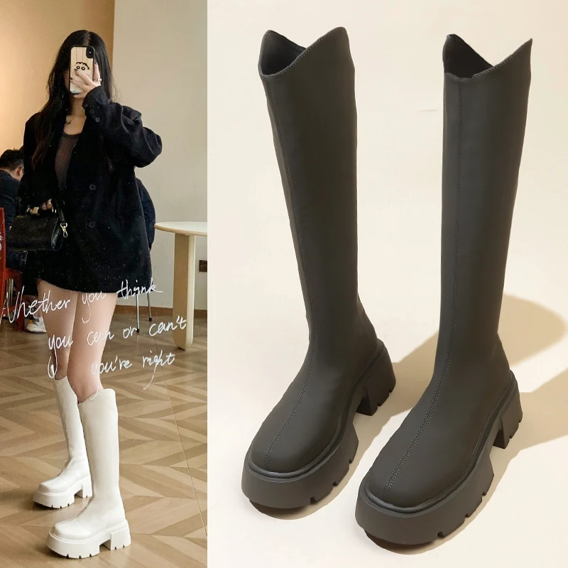 

Женские сапоги, новинка 2023, Осенняя обувь на платформе, привлекательные сапоги до бедра на высоком каблуке, привлекательные Сапоги выше колена с круглым носком на среднем каблуке в стиле "Лолита"