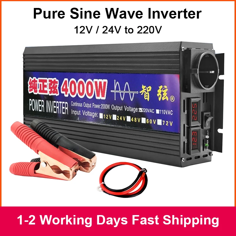 

Pure Sine Wave Inverter 3000W 4000W DC 12V 24V To AC 220V 50Hz 60Hz Portable Power Bank Converter Solar Car Inverter Transformer