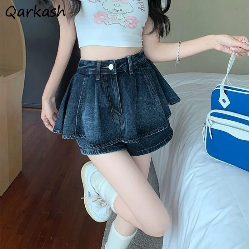 

Denim Shorts Women High Waist Design Ruffles Summer Clothing Harajuku Retro Vintage Lovely All-match Teens Stylish Korean Style