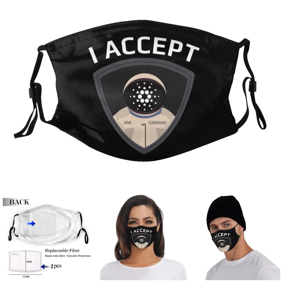 

I Accept Cardano ADA Alt Coins Adult Dust Mask Humor Graphic False Front Activated Carbon Filter Mask