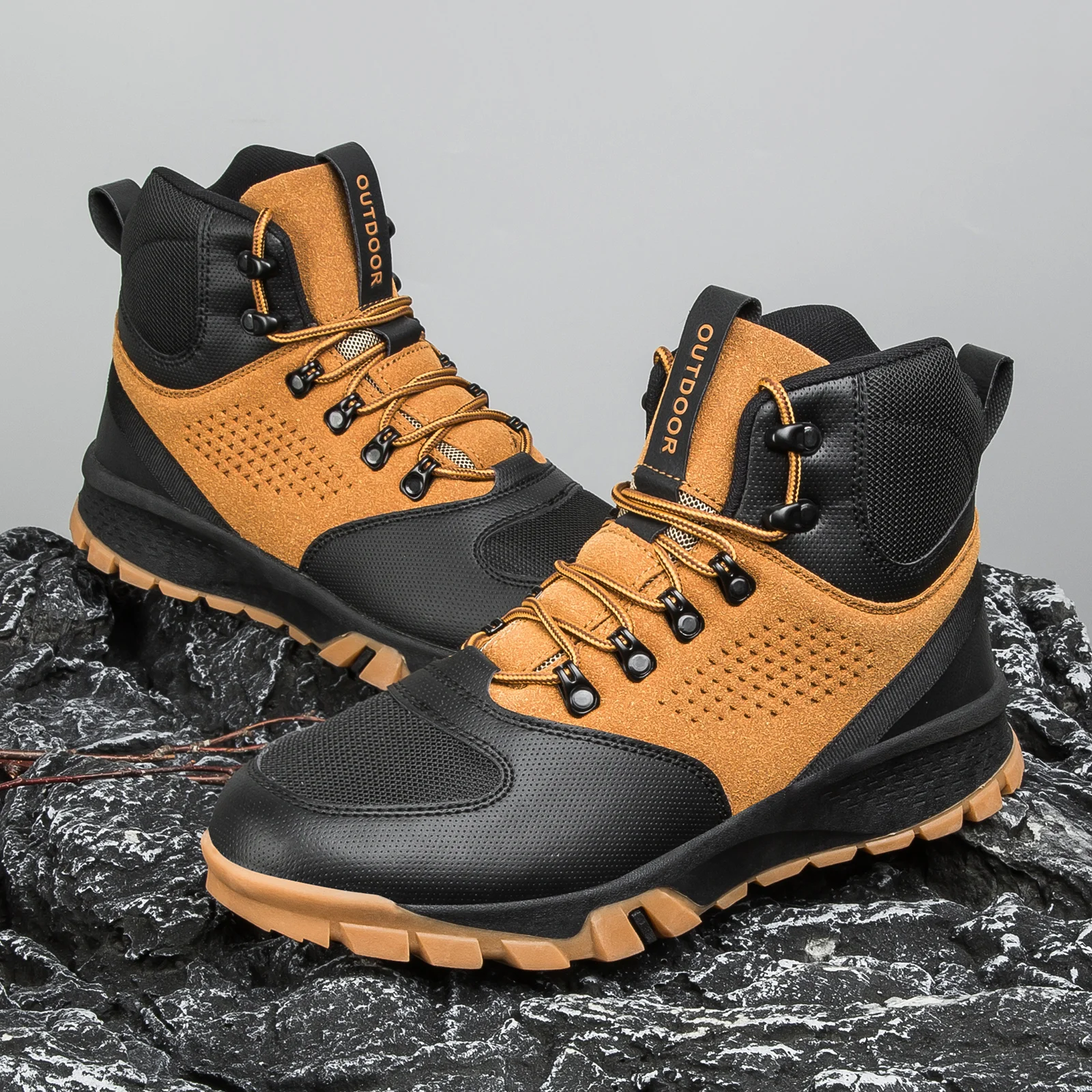 HIKEUP High-Top Men Hiking Boot Winter Outdoor Shoes All-Season Boots Lace-Up Non-slip Cross-Country Hiking Man Waterproof