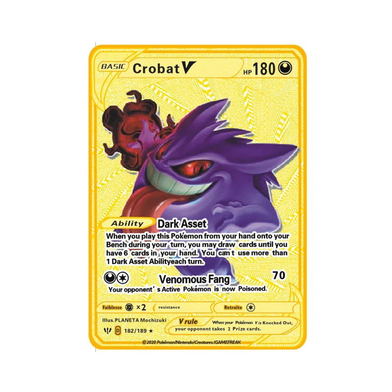 

English Pokemon Metal Card for Kids Toys Cartoon Figure Gengar Pikachu Charizard Battle Game Collection Gold Cards Birthday Gift