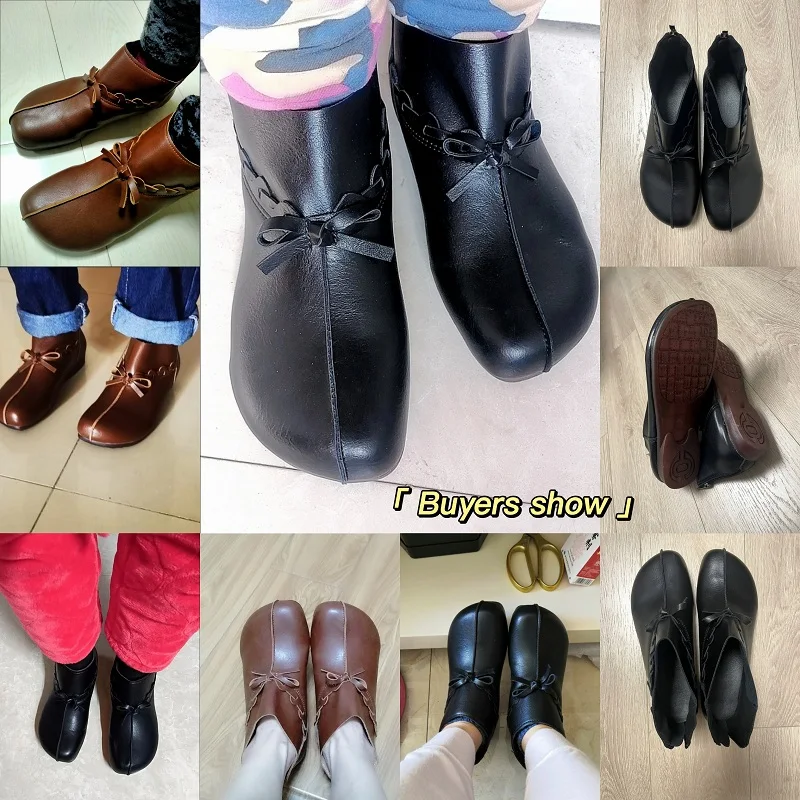 Winter Flat Women Shoes Leather Boots Woman 2023 Wedge Booties  Butterfly Retro Shoes Ladies Zipper Solid Color Warm Ankle Boots