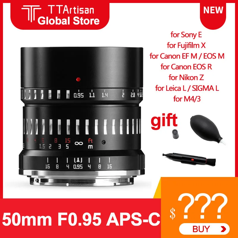 TTArtisan 50mm F0.95 Large Aperture Lens MF APS-C Camera for Nikon Z Leica L SIGMA M4/3 Sony E Fuji X Canon EF M RF - купить по