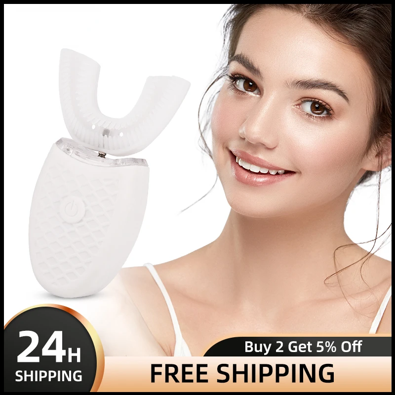 

Waterproof silicone U shaped Ultrasonic Toothbrush USB Rechargeable Automatic Tooth Brush 4 Modes Cleansing Brush