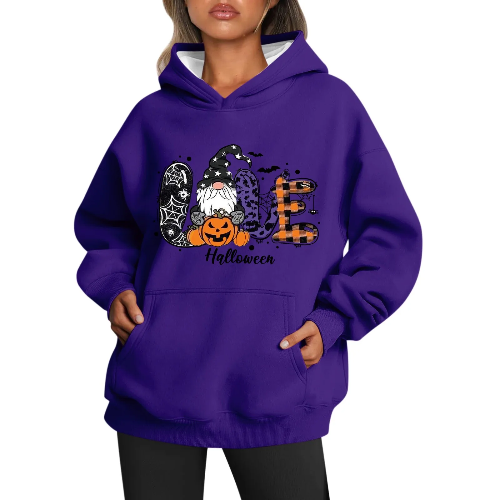 

Женская толстовка на Хэллоуин, модный Свободный пуловер с круглым вырезом, флисовая толстовка с капюшоном и милым принтом на осень и зиму