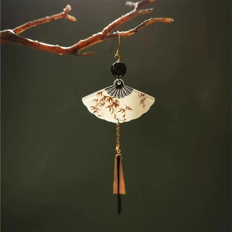 Винтажные китайские традиционные висячие серьги WLP 2024 с рисунком чернил для