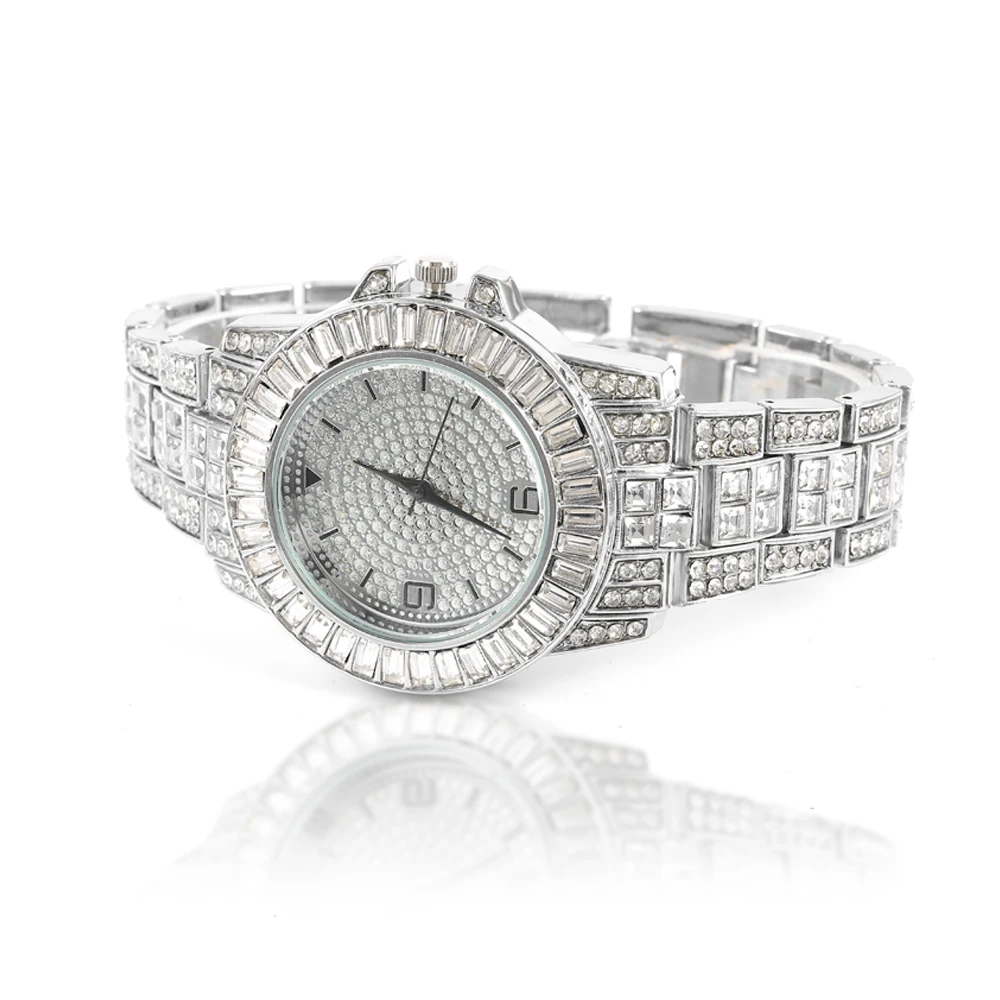 Кварцевые наручные часы в стиле хип-хоп полностью Украшенные стразами