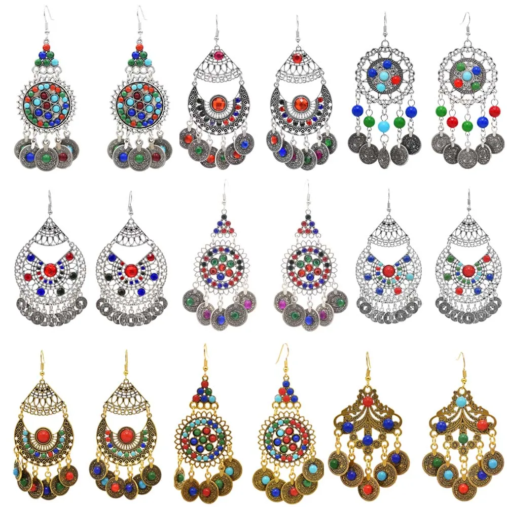 

Afghan Vintage Coin Tassel Drop Earrings for Women Female Acrylic Statement Earrings pendientes Gypsy Tribal Party Jewelry Gift