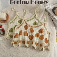 boring honey retro casual short tops fashion women blouses floral embroidery wavy edge hollow out crochet beach crop tops
