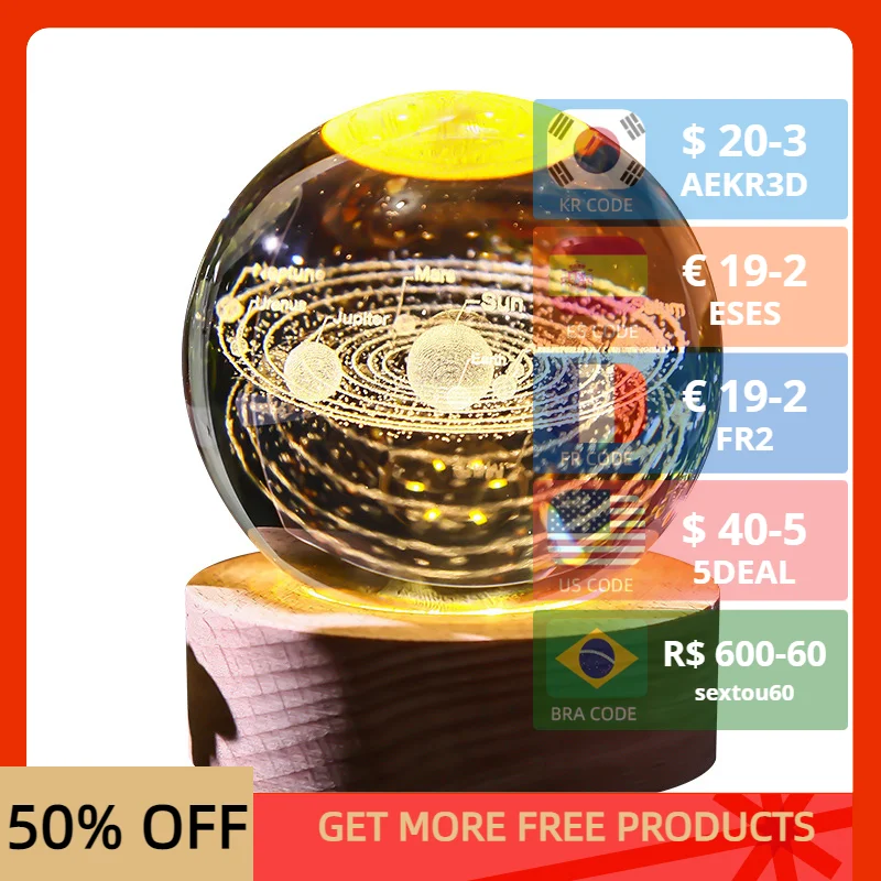 

3D Glowing Planetary GalaxyAstronaut Crystal Ball Night Lights USB Power Warm Bedside Light Christmas Kid Gift Night Lamp