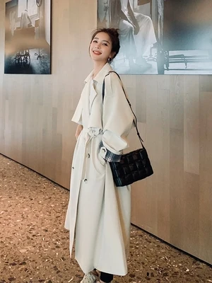 

Женская белая ветровка средней длины, свободное модное пальто выше колена