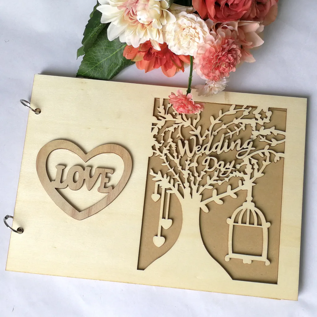 

Wedding Guest Book 20 Pages Boxwood DIY Album Photo Book Signature Wedding Journal Personalized Signature Guestbook 28x20x1.6cm