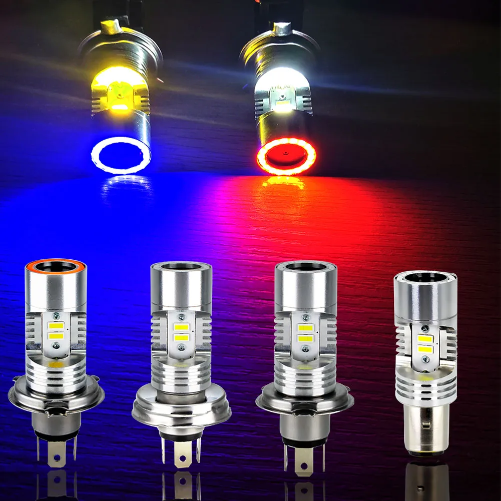 1 шт. мотоциксветильник фара H4 BA20D H6 красный/синий глаз ангела светодиодный