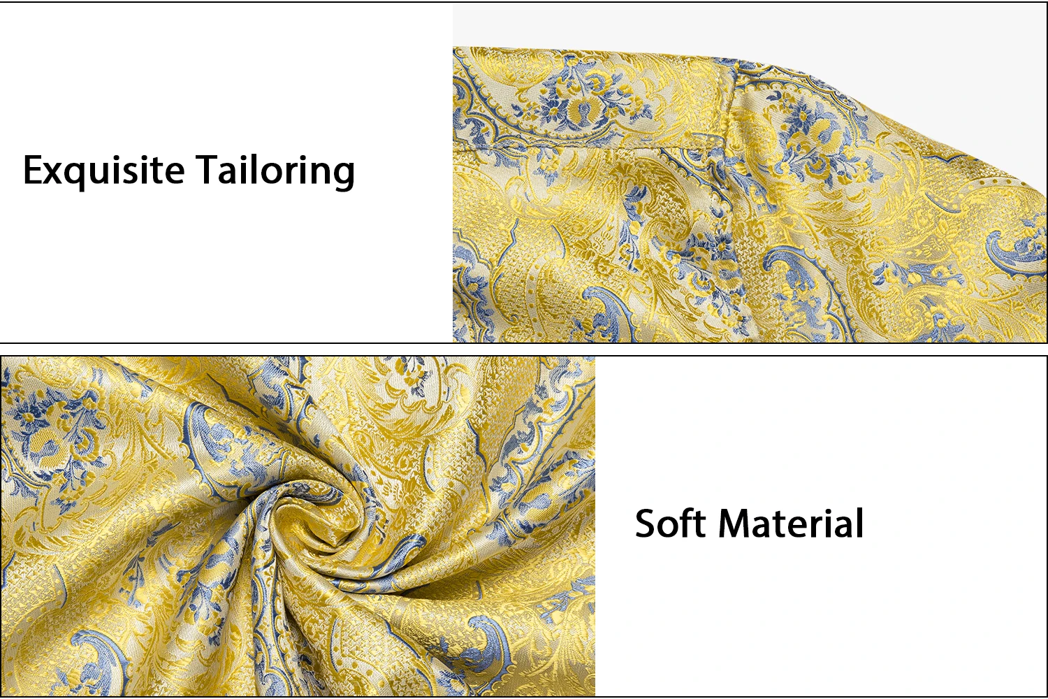 Yellow Turn Down Collar Shirt For Man Paisley Button Closure Luxury Men Shirts  Ajustable Cuffs Soft Party Causal Male Wear Gift
