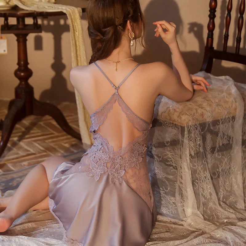 Комплект из двух предметов халат и рубашка Женская кружевная ночная домашняя