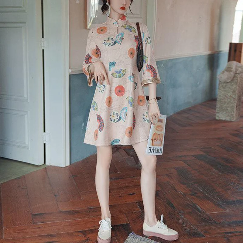 Женское винтажное платье-трапеция в китайском стиле