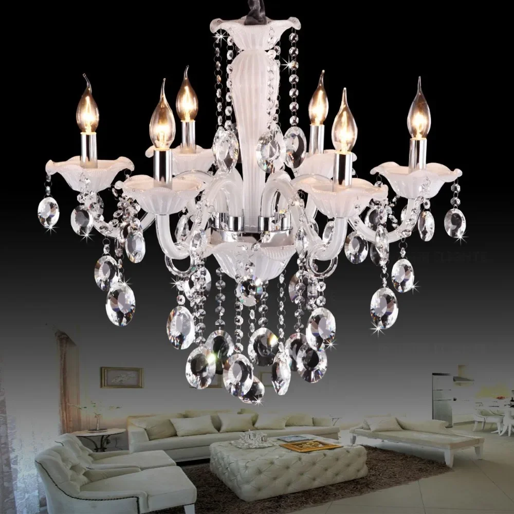 

White 6 Lamp Crystal Lighting Chandeliers Modern crystal chandelier living room lights bedroom lamp k9 crystal Chandelier light