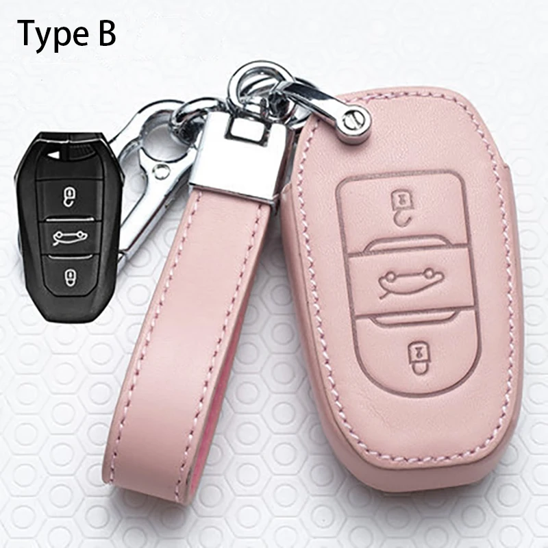 

Car Key Case Cover Leather For Peugeot 107 206 207 208 306 307 301 308S 407 2008 3008 4008 5008 RCZ For Citroen C1 C2 C3 C4 C5